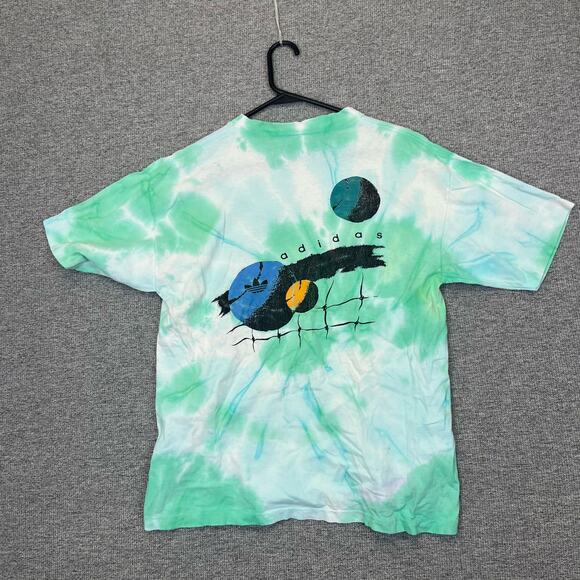 Adidas T-Shirt 80s 90s Vintage Volleyball BeachBall Tie Dye Single Stitch Mens S - Picture 1 of 10